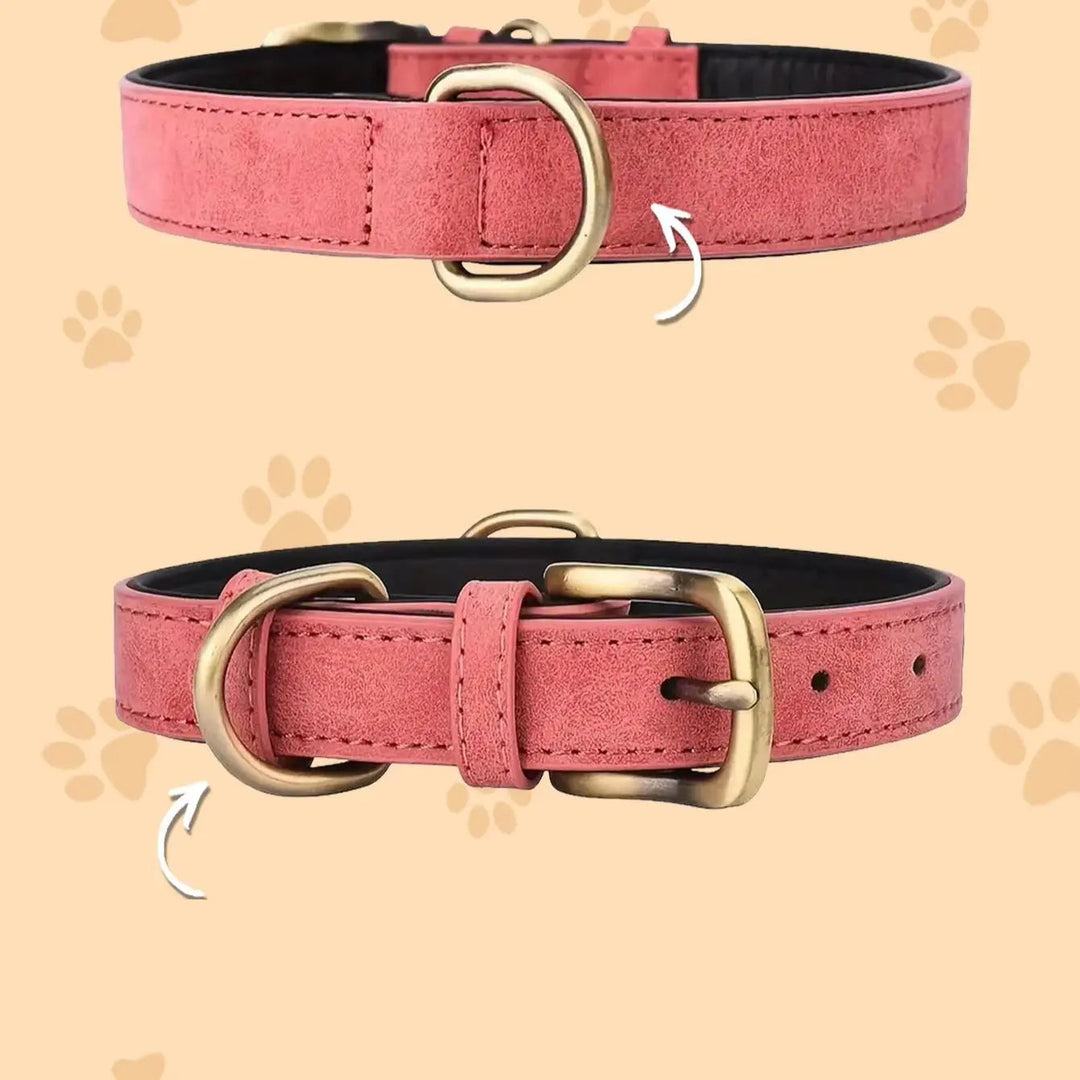 Adjustable vintage style leather dog collar for pet safety and comfort