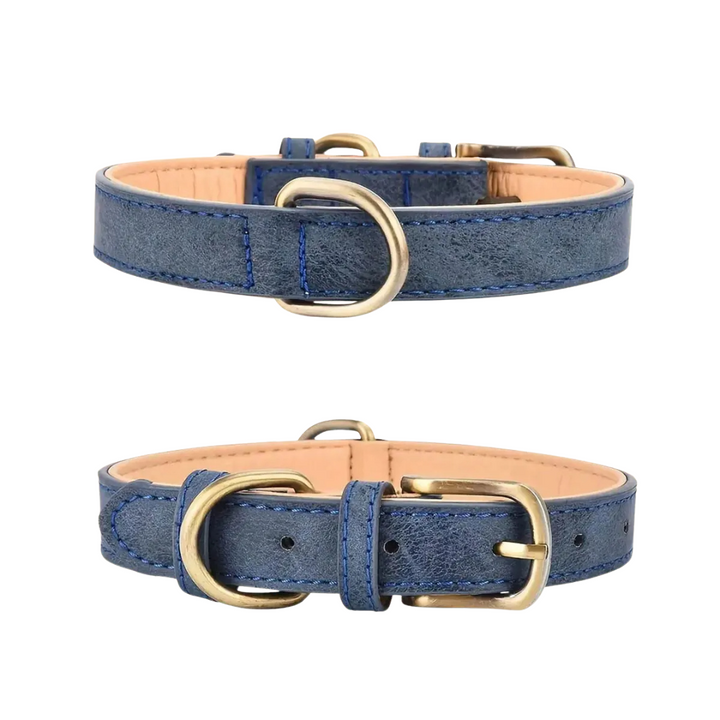 Comfortable and sturdy leather dog collar, ideal for active dogs, vintage look
