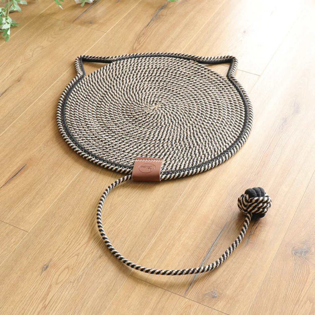 Durable cat scratching rug, floor protector mat for feline, prevents furniture damage.