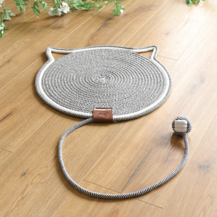 Close-up of a textured cat scratcher rug, ideal floor protection for pets.