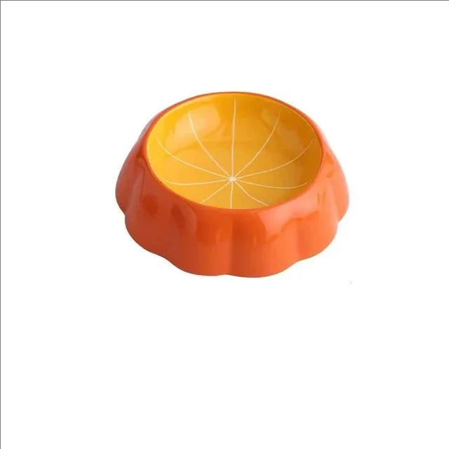 Durable ceramic fruit pet bowl for cats & small dogs, dishwasher safe, colorful design