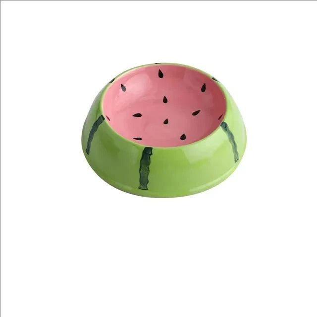 Premium ceramic pet bowl with eye-catching fruit art, ideal for small dog & cat feeding