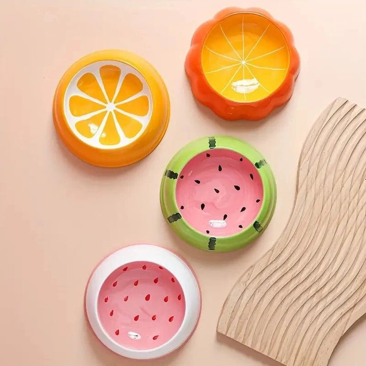Dishwasher safe ceramic fruit pet bowl, suitable for cats and small dog breeds