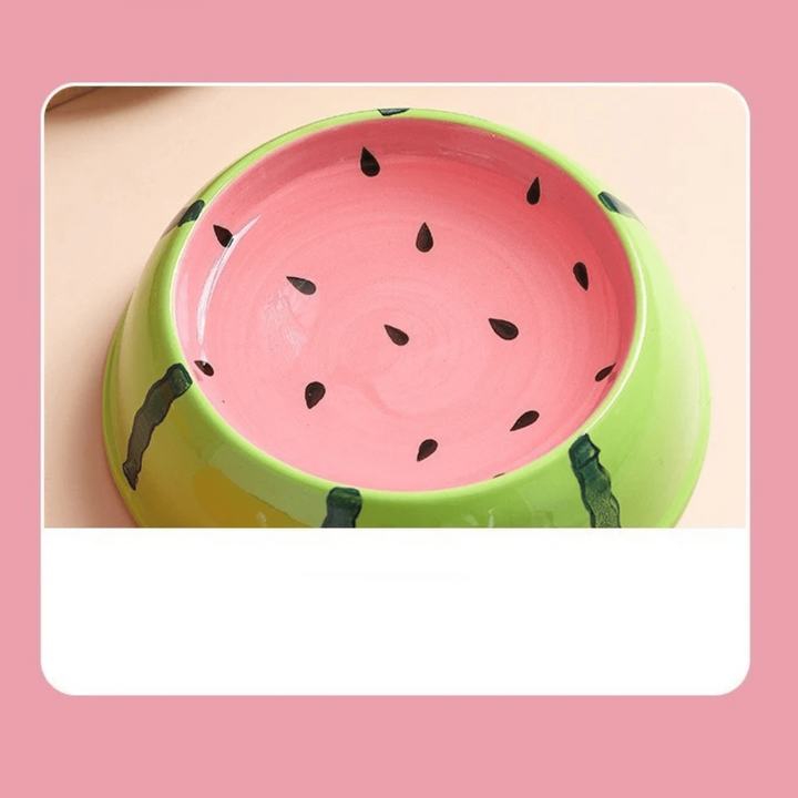Colorful fruit ceramic pet bowl, designed for cats & small dogs, durable & hygienic