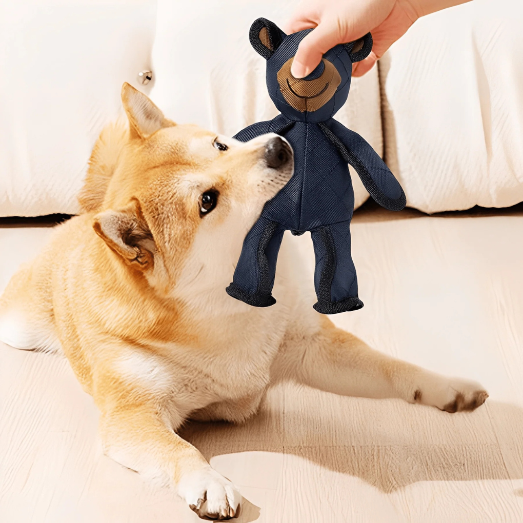 Durable chew-resistant plush dog toy for active large dogs, built to withstand vigorous play and provide lasting fun.