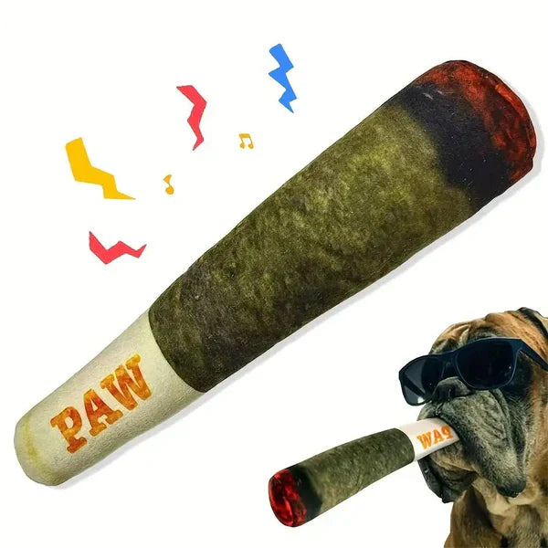 Durable cigar design plush squeaky dog toy for interactive play and anxiety relief for pets