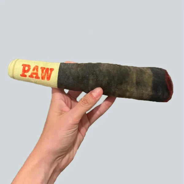 Interactive cigar-shaped plush dog toy, perfect for engaging play and reducing pet anxiety