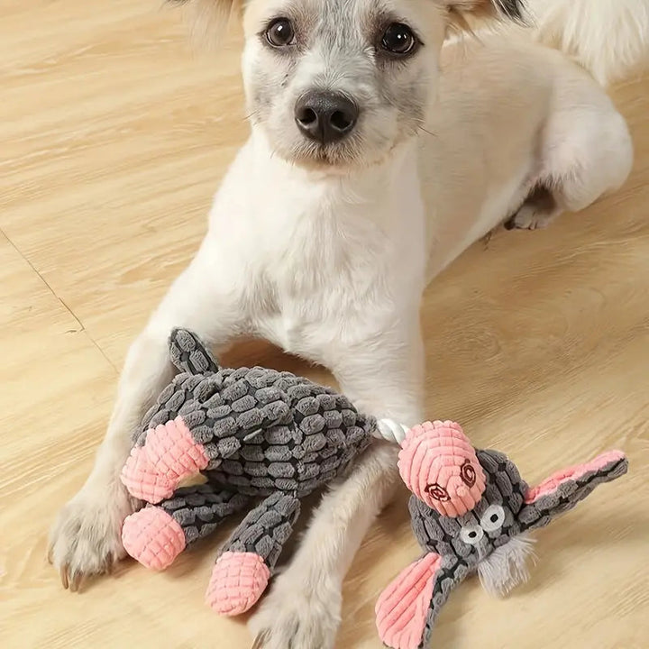 Strong corduroy chew toy for dogs, promoting dental health and suitable for all breeds