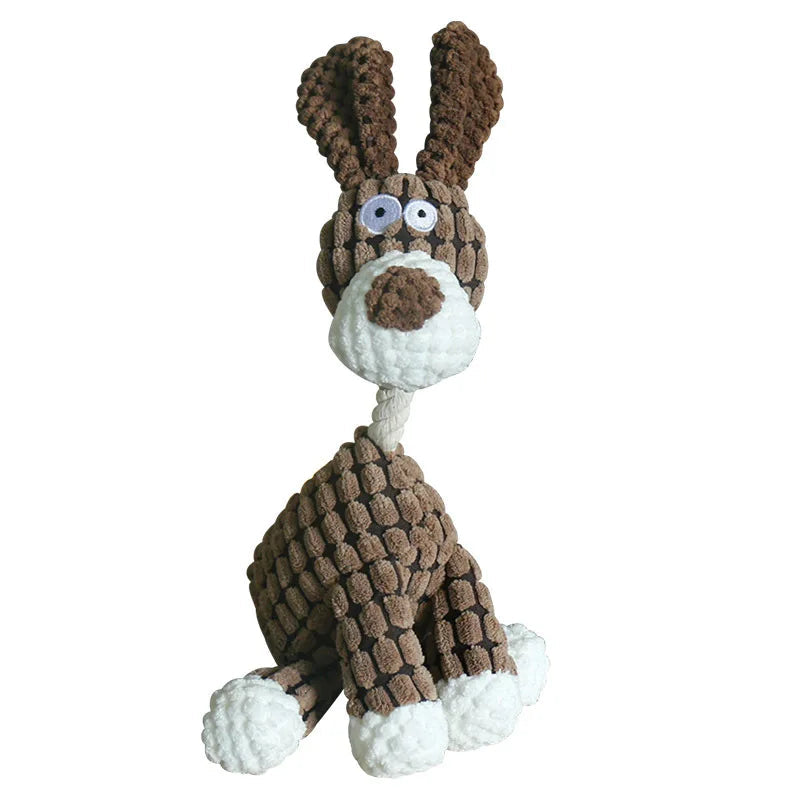 Red corduroy dog toy, a sturdy chew toy with an enticing squeaker for hours of pet enjoyment