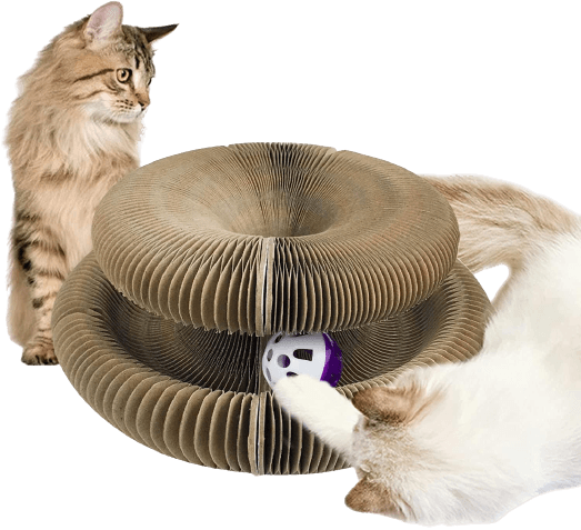 Close-up of corrugated cat scratch pad, durable design for feline enrichment and furniture protection.