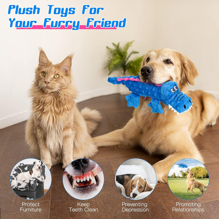 Heavy-duty crocodile dog plush toy, engineered with chew guard technology for anxious pets.