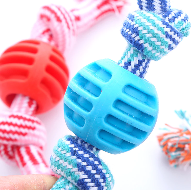 Interactive dog chew rope with a built-in teething ball for extended pet playtime