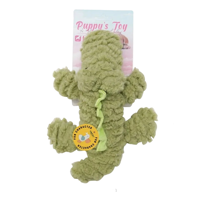 Durable dog chew toy for aggressive chewers, shaped like a brown animal, made of bite-resistant fleece material.