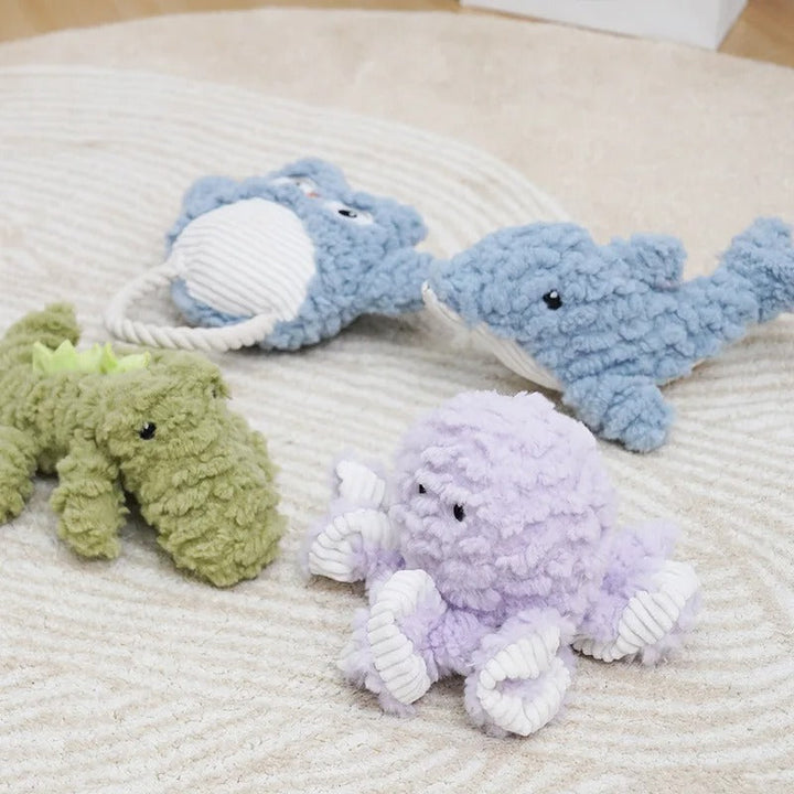 Unisex fleece dog toy for aggressive chewers, realistic animal design in green, perfect for interactive play.