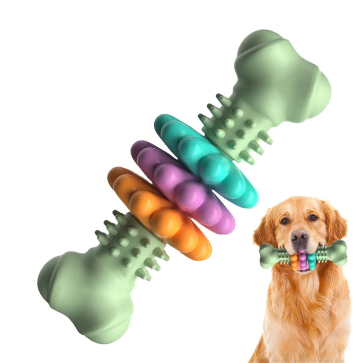 Interactive dog toy featuring textured teethers, promoting dental health and enrichment for dogs.