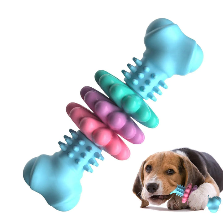 Blue dog chew toy with integrated teethers, perfect for strong chewers and improving canine dental hygiene.