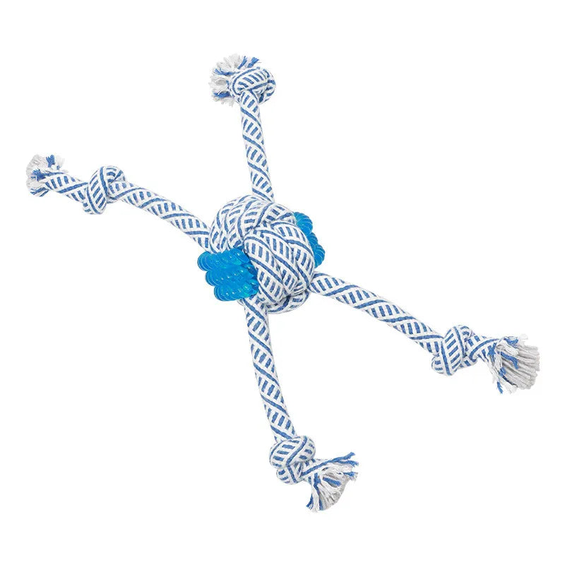 Dog health chew toy: rubber ball & rope design for effective dental cleaning