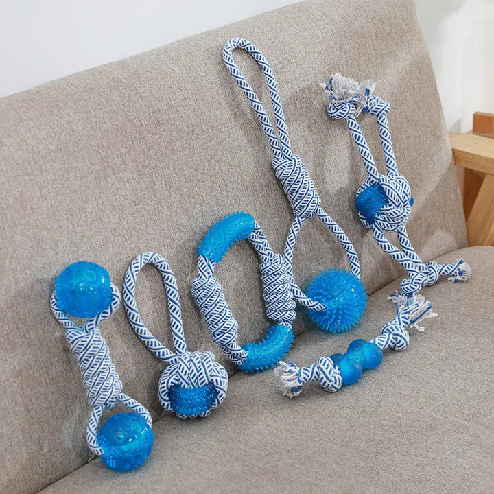 Chew Toy for Dogs: Sturdy Rubber Ball & Rope for Enrichment & Dental Care
