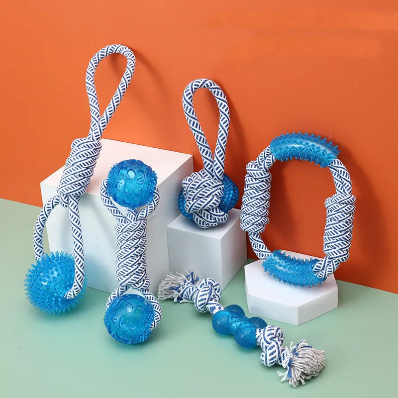 Dog Rope Toy with Rubber Ball, Perfect for Chewing, Fetching, & Dental Hygiene