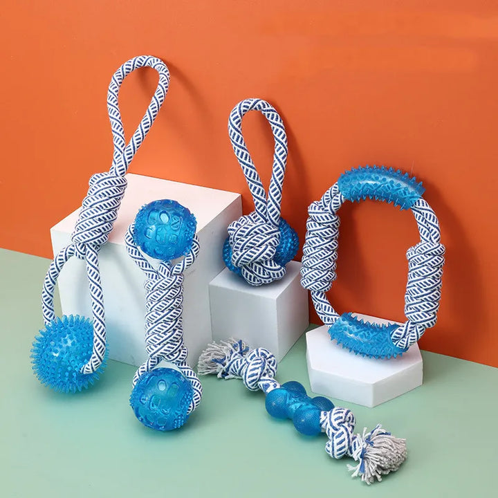 Dog Rope Toy with Rubber Ball, Perfect for Chewing, Fetching, & Dental Hygiene