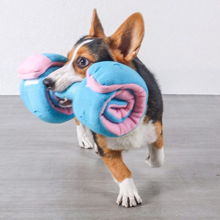 Dog enrichment toy: dumbbell-shaped food dispenser, a durable and engaging puzzle for pets