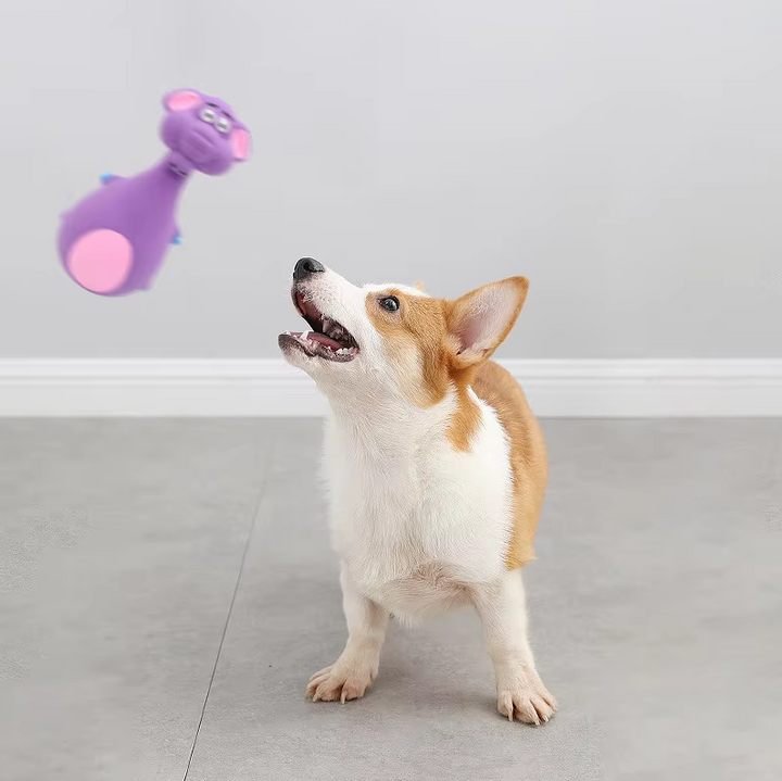 Vibrant dog animal figure chew toy with squeaker, ideal for active dogs.