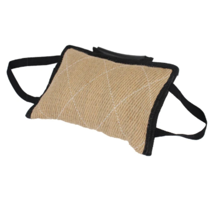 Durable dog training bite cushion with rope handles for effective bite work and obedience training.