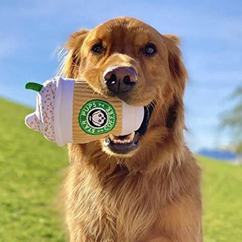 Soft pet coffee cup chew toy, ideal for dogs and cats for engaging playtime and lasting durability