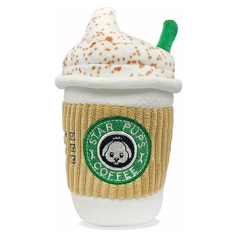 Unisex pet coffee cup chew toy, a soft and durable animal accessory for dog and cat playtime