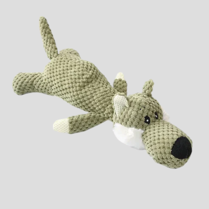 Durable green alligator dog toy for chewing, interactive indoor and outdoor pet play
