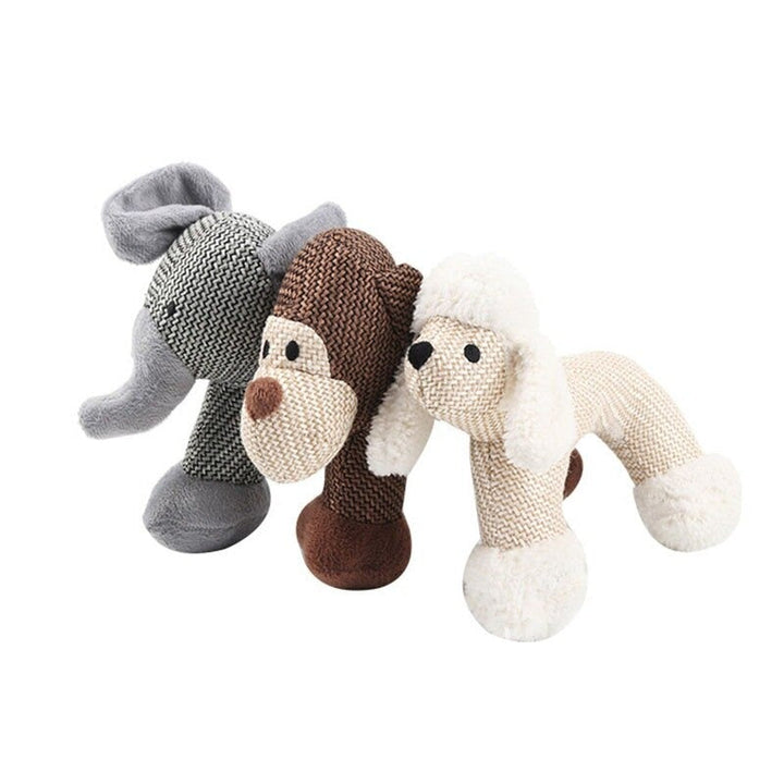Dog happily chewing on a durable Indestructible animal dog toy, ideal for aggressive chewers and dental health.