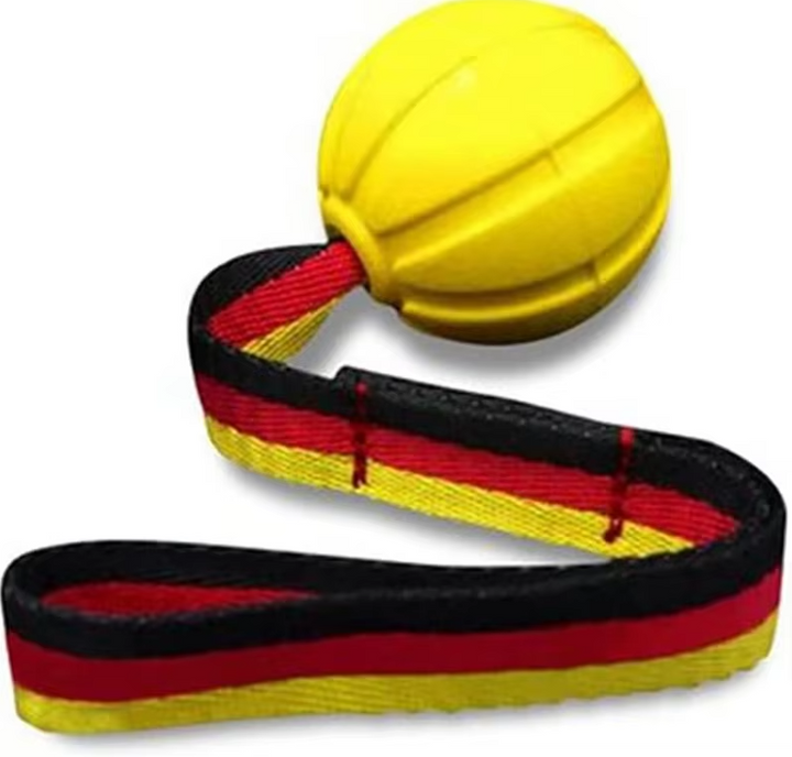 Interactive dog chew toy tug ball designed for strong chewers and dental health