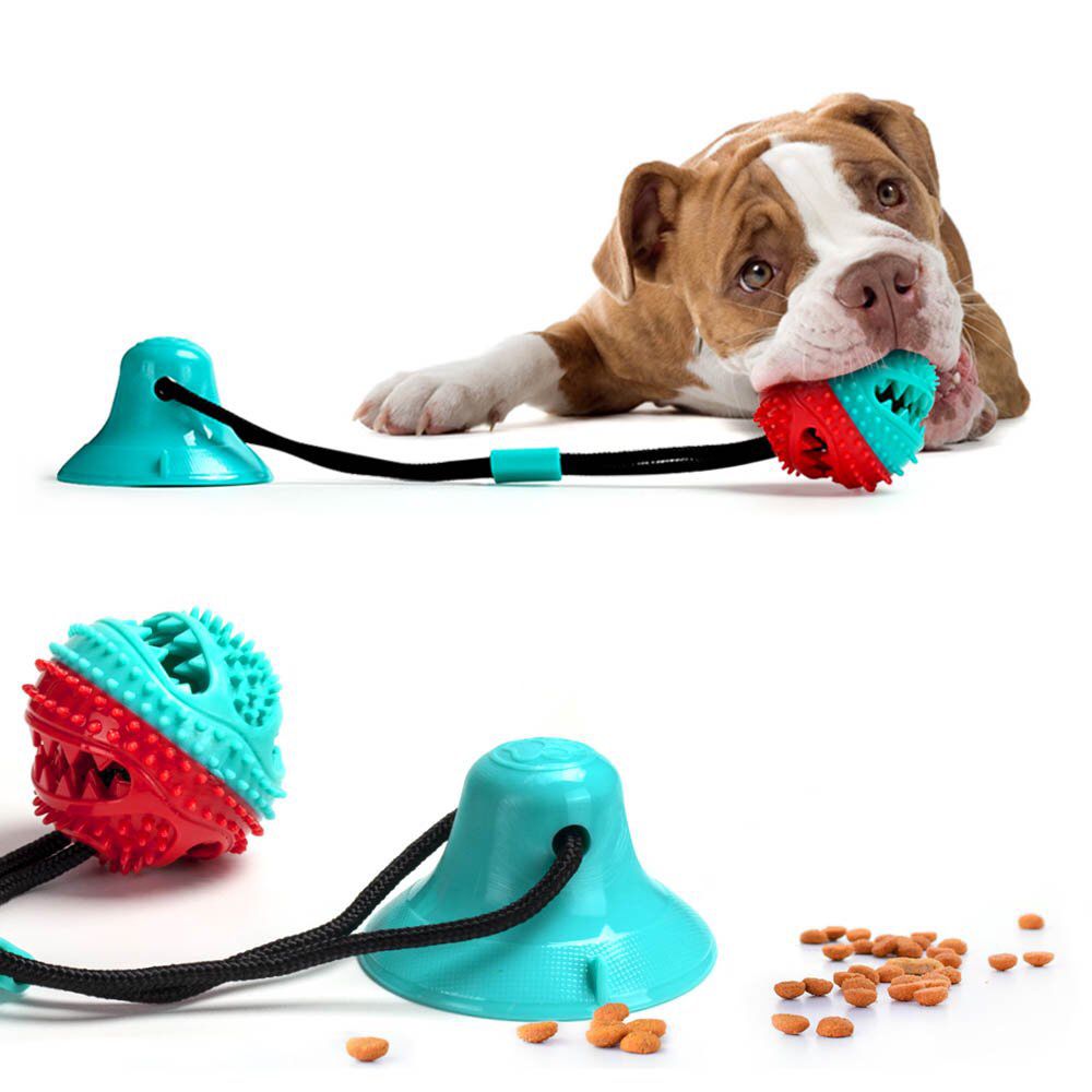 Durable interactive dog chew toy with suction cup for dental health & playtime fun, pet enrichment.