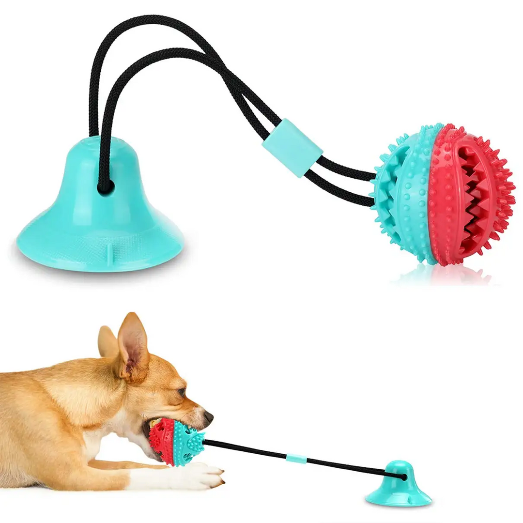 Suction cup pet chewing toy for dogs & cats, promoting dental health during interactive playtime.