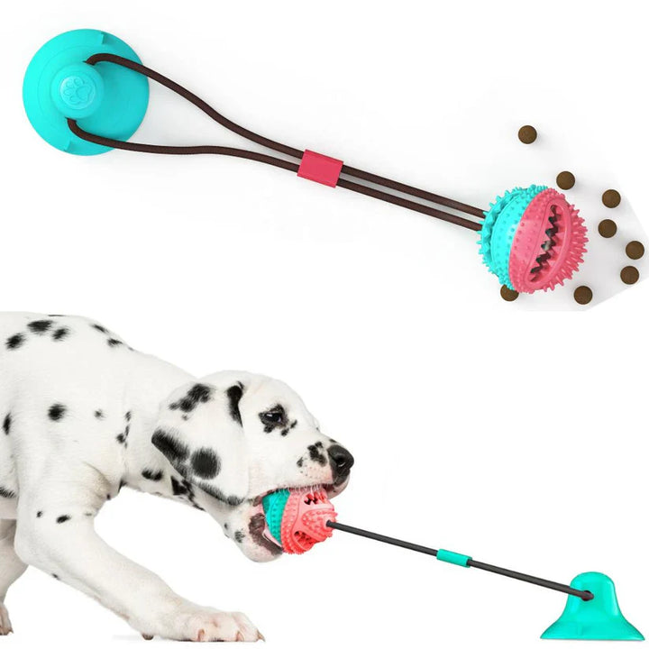 Heavy-duty suction cup pet toy for dogs & cats, built for chewing, playtime, and oral health.