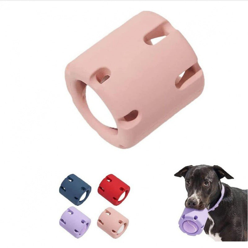 Interactive pet tennis ball toy on a grassy field, ready for a game of fetch with a dog