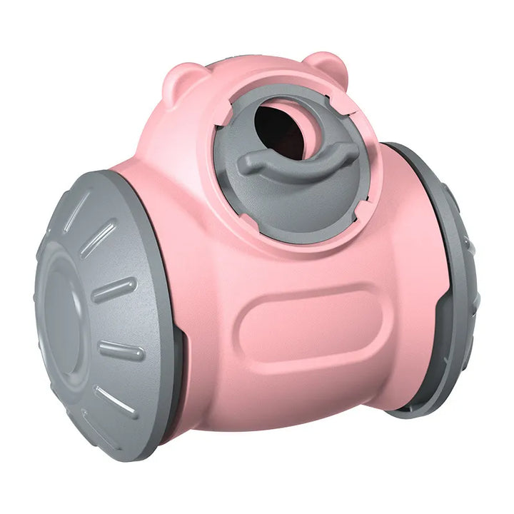 Close-up of innovative treat dispensing dog puzzle toy, encourages chewing