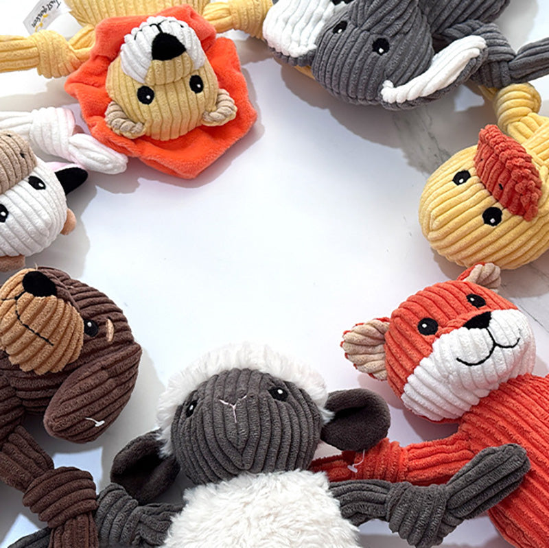 Interactive durable animal dog toy, jean material for heavy chewers' dental health.