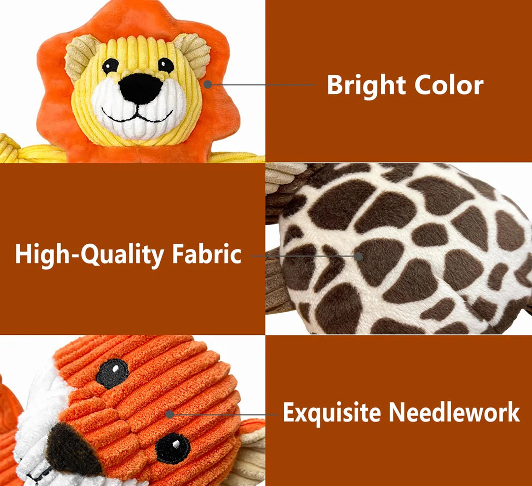 Interactive animal-shaped chew toy for dogs, designed for tough play and dental health.