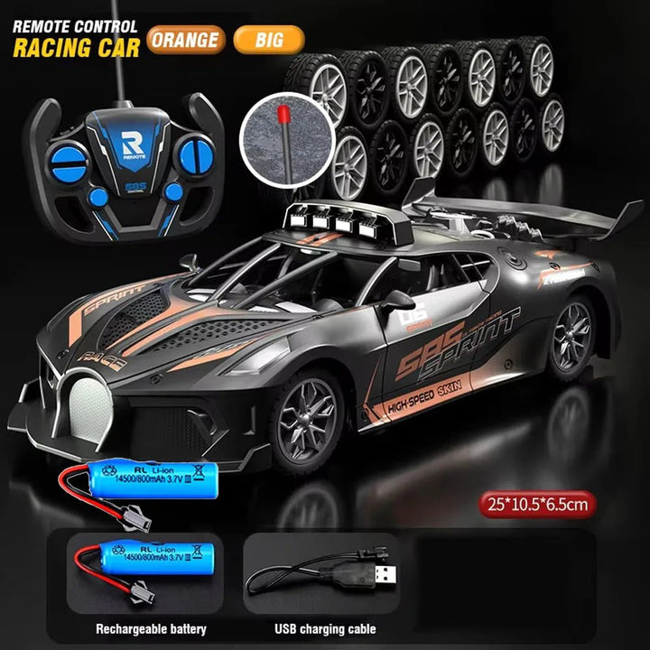 Remote control stunt car, 1:18 scale, for kids. Durable, easy-to-control toy for exciting drift races.