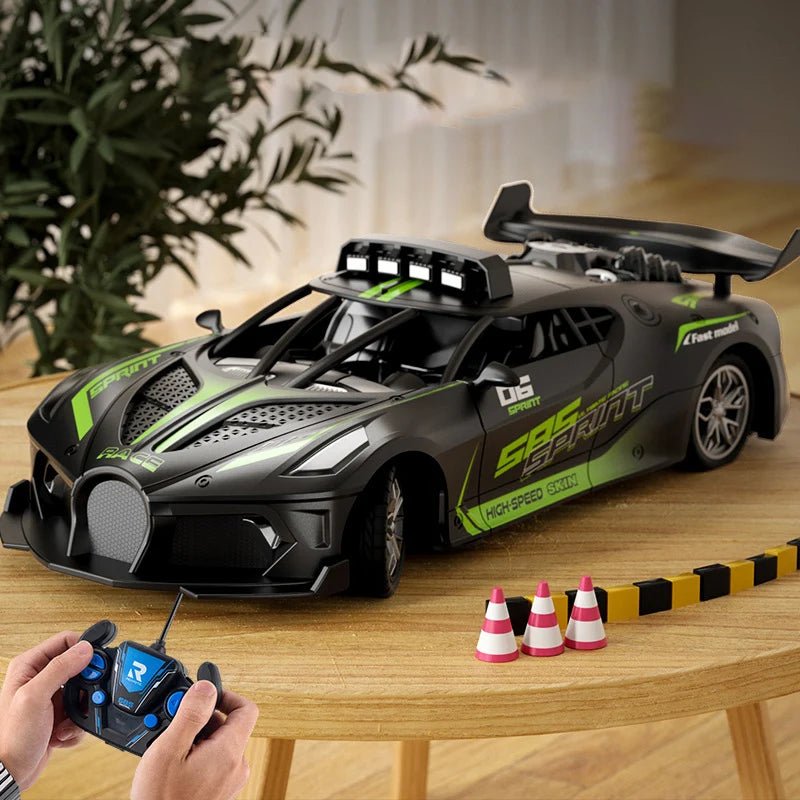Easy-to-control 1:18 scale RC racing car for kids. Durable toy vehicle for indoor and outdoor drift play.