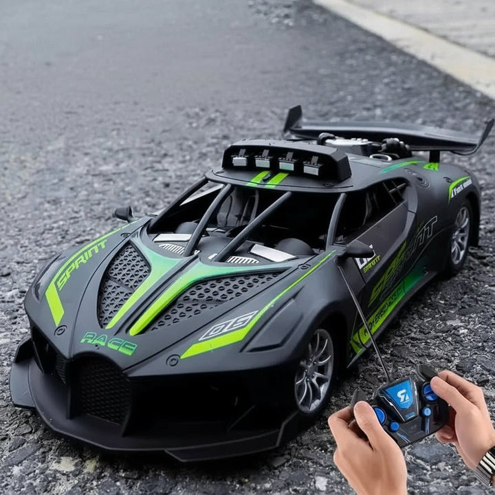 1:18 scale kids RC car. Easy control drift toy for indoor play and outdoor stunt racing fun.