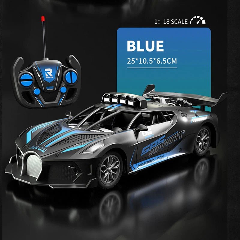 Kids' easy control 1:18 scale RC drift car. Durable stunt toy for exciting outdoor racing adventures.