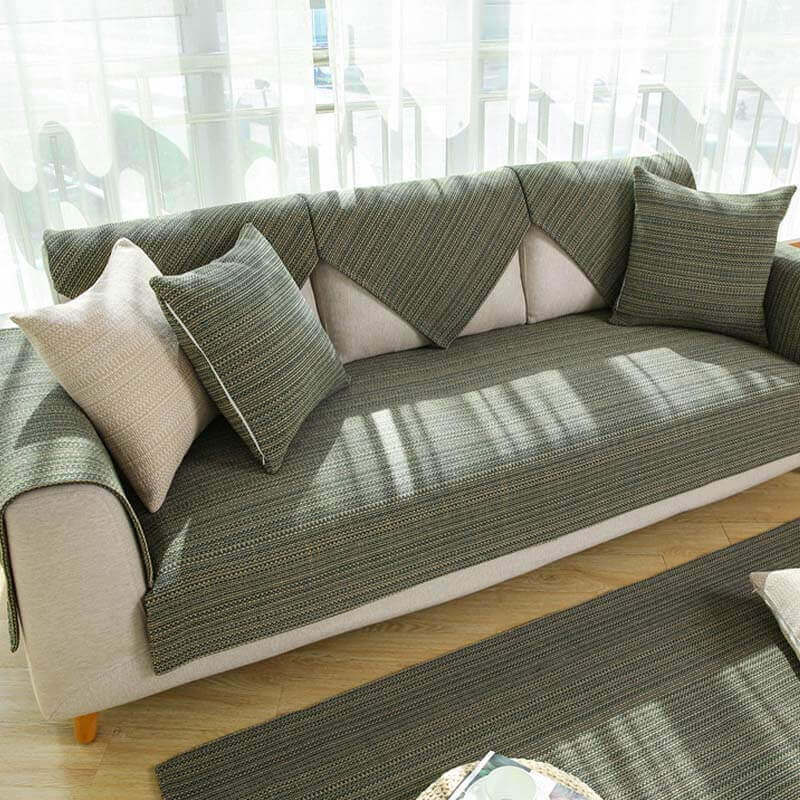 Durable linen handwoven couch cover in natural beige, pet-friendly and anti-scratch