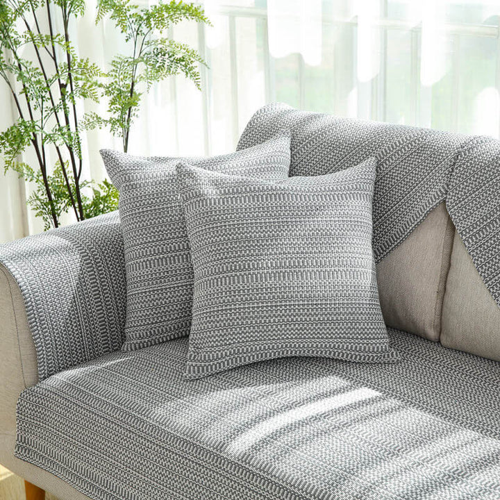 Stylish linen blend handwoven couch cover, enhancing living room home decor