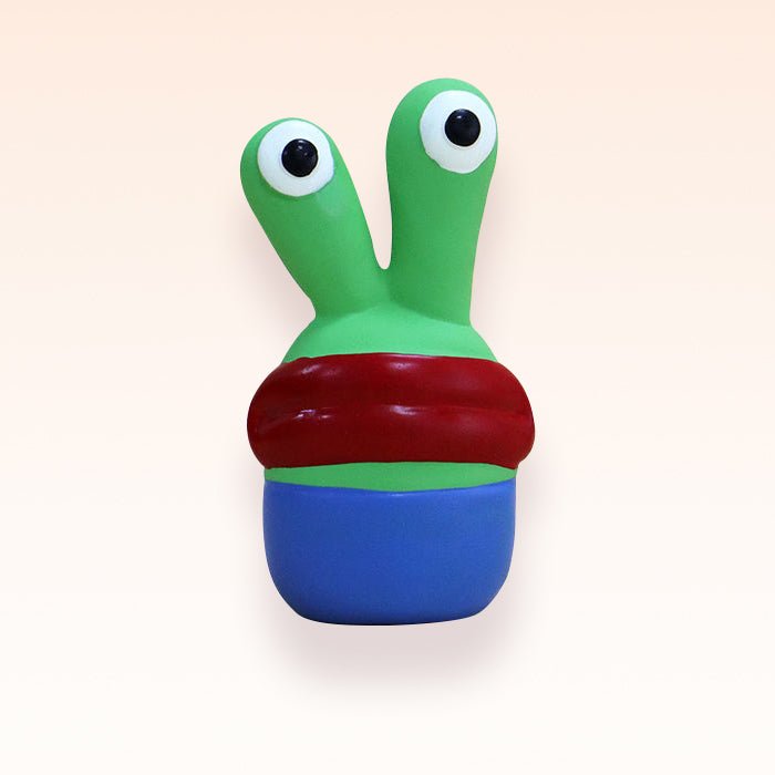 Vibrant monster latex dog toy, a tough chew for dental health and active playtime