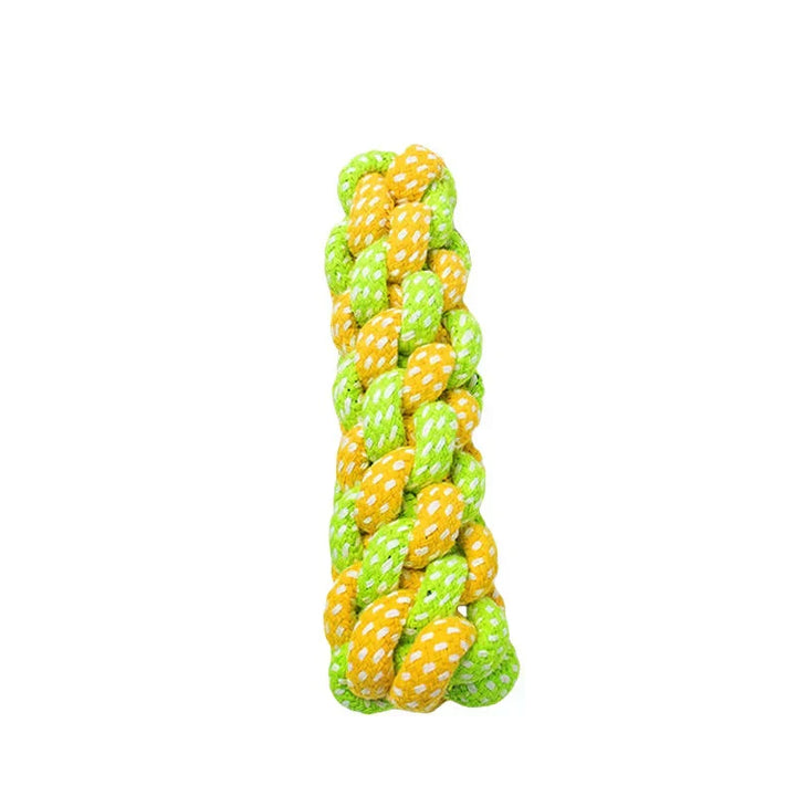 Active dog engaging with a vibrant rope chew toy, perfect for mental and physical stimulation.