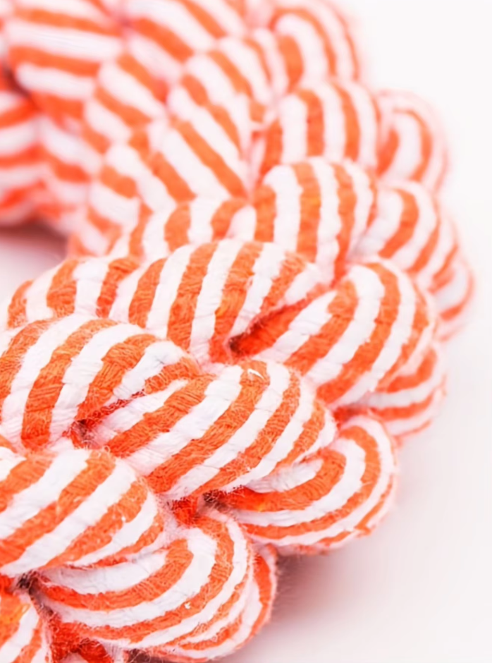 Interactive dog rope chew ring toy, promoting dental health through engaging play and tugging.