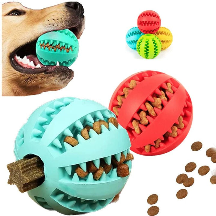 Interactive dog chew ball with treat dispensing feature for dental care and play
