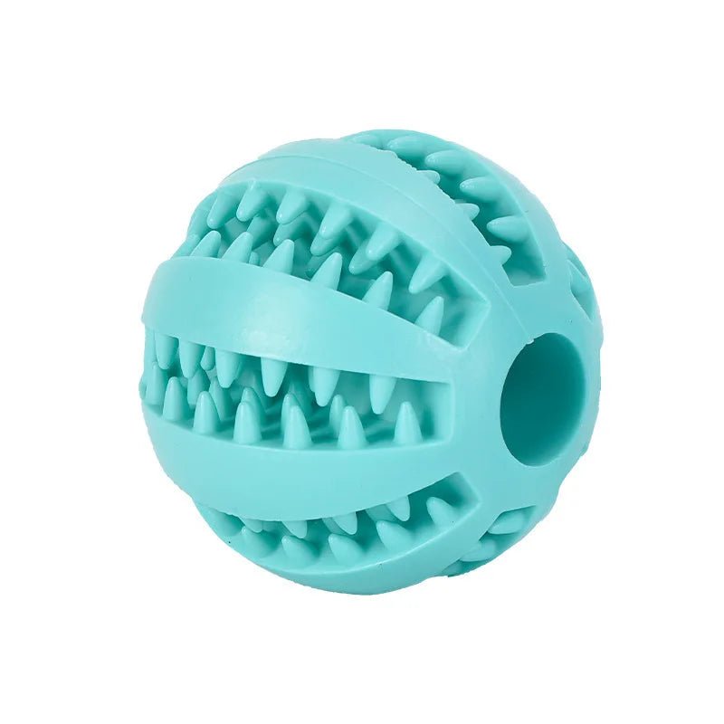 Close-up of a natural rubber dog chew ball, designed for aggressive chewers and dental care